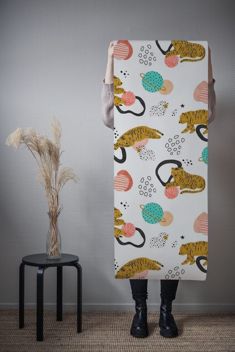 Tigers in abstract space papiers peint roll