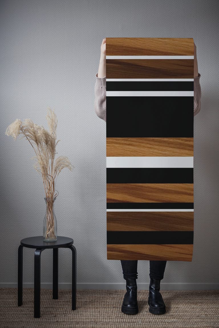 Wood Black White Stripes 1 wallpaper roll