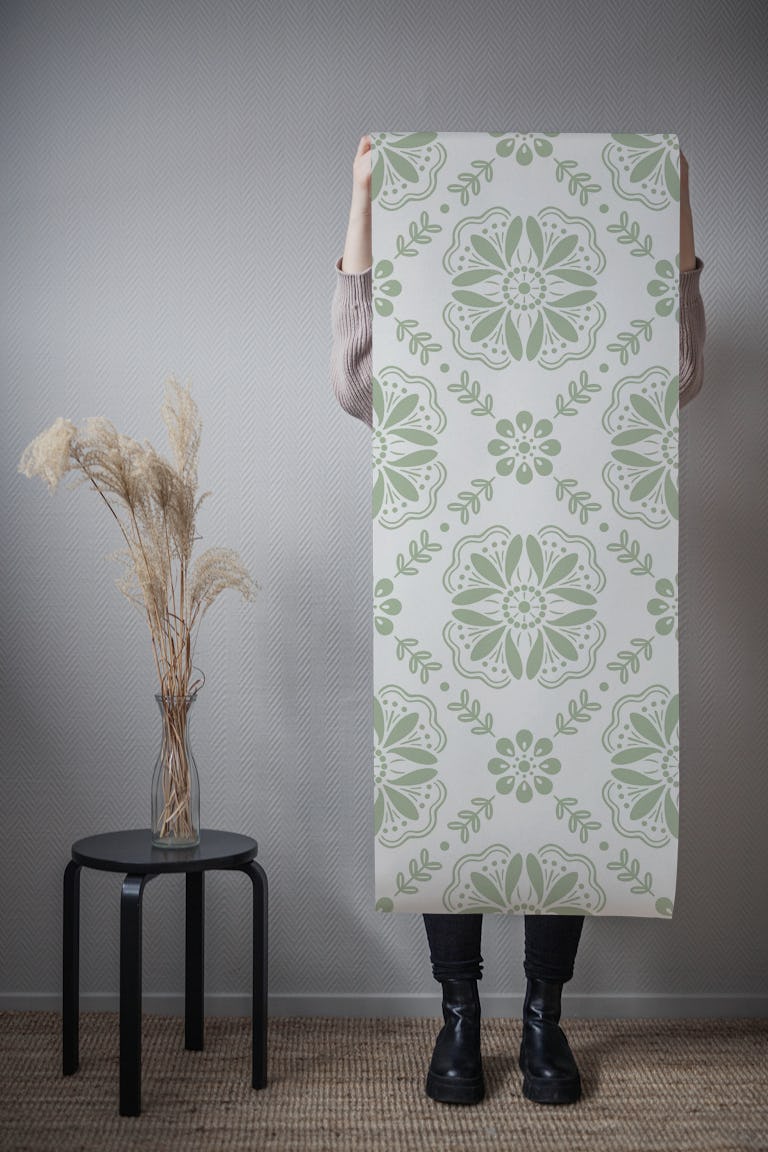 Emma Floral Tile - Sage Green 2 - Large wallpaper roll