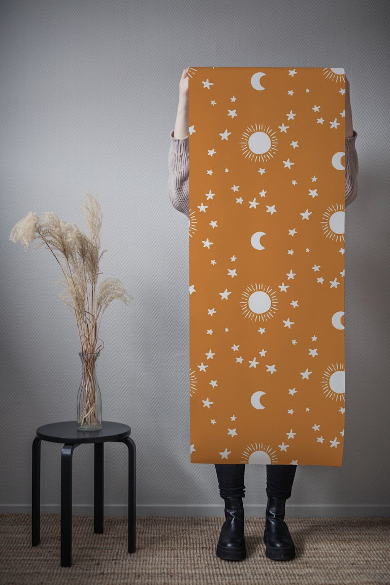 Celestial Stars Nursery- Golden Amber wallpaper roll