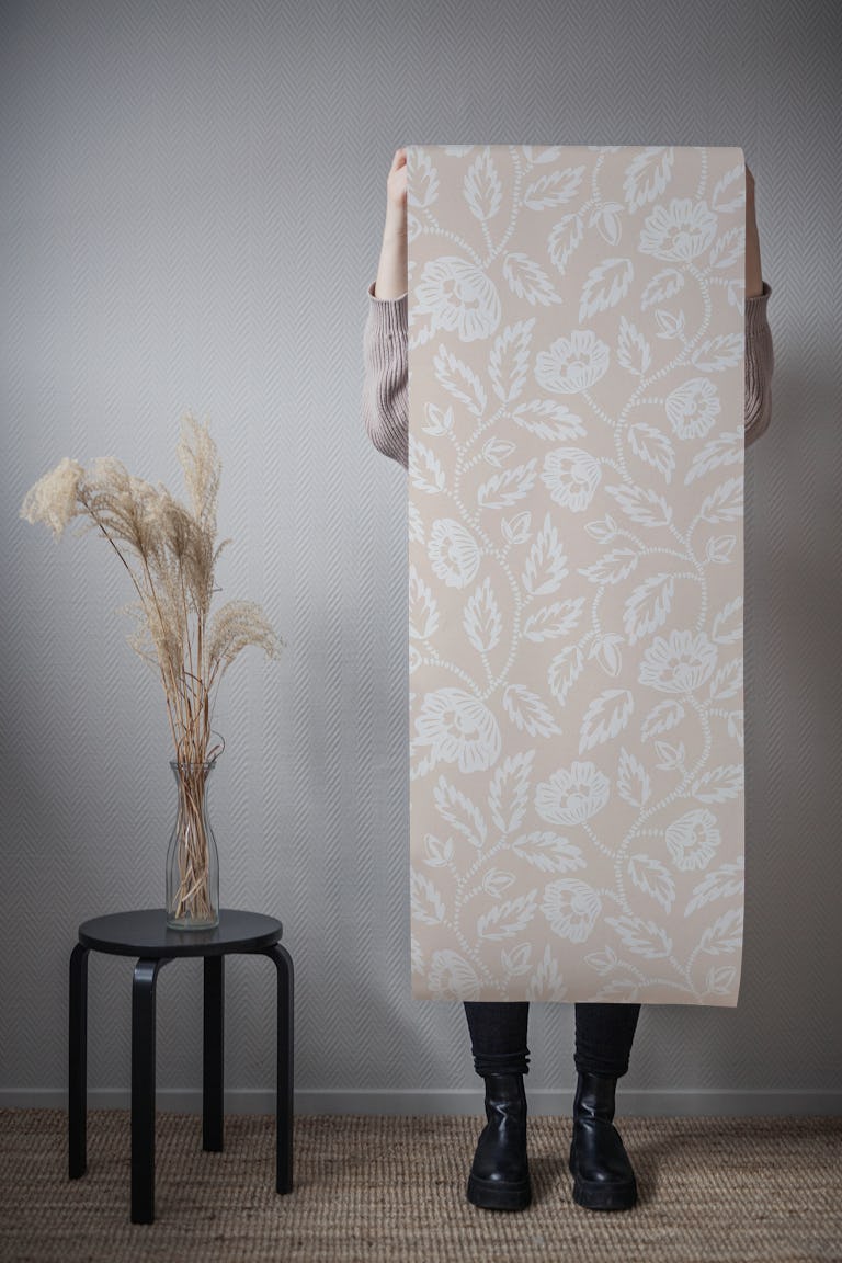 Flowering vine silhouettes on beige - large wallpaper roll