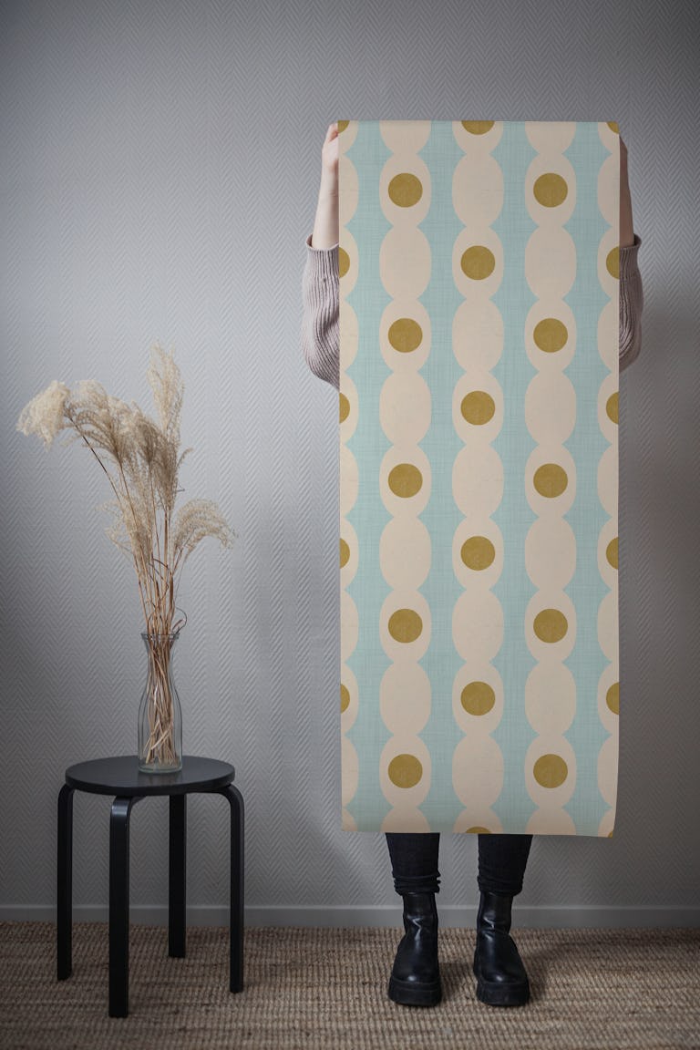 Retro Mod Geo Chain -Baby Blue - Mid Century wallpaper roll
