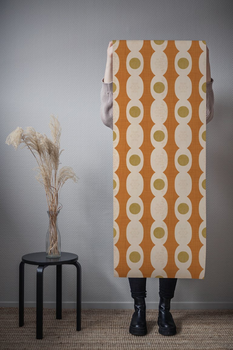 Retro Mod Geo Chain -Ochre - Mid Century wallpaper roll