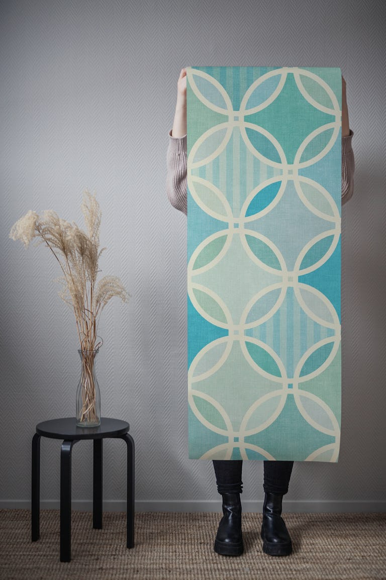 Geometric Harmony in Blue and Sage wallpaper roll