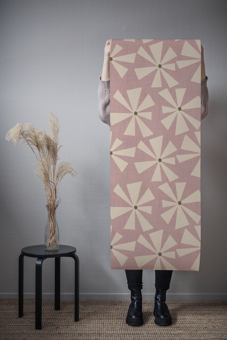 Geometric Floral Burst - Mid Century Mauve wallpaper roll