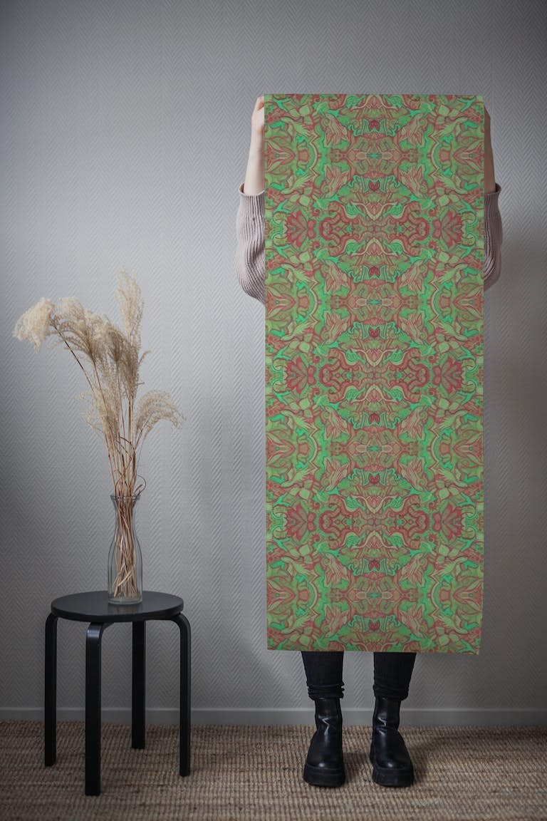 Birds Arabesque Pattern Green tapetit roll
