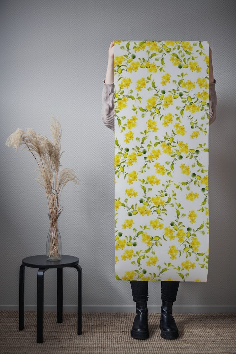 Yellow Flower Pattern 1 behang roll