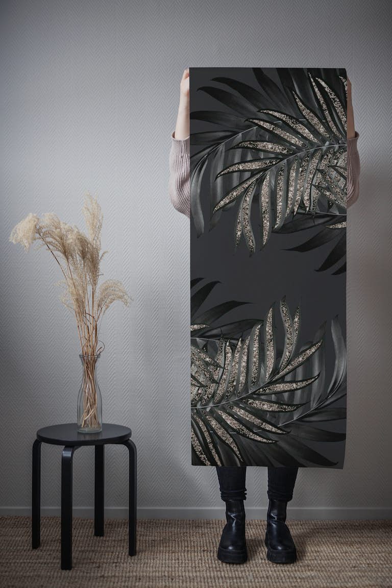 Gray Black Palm Glitter 6 wallpaper roll