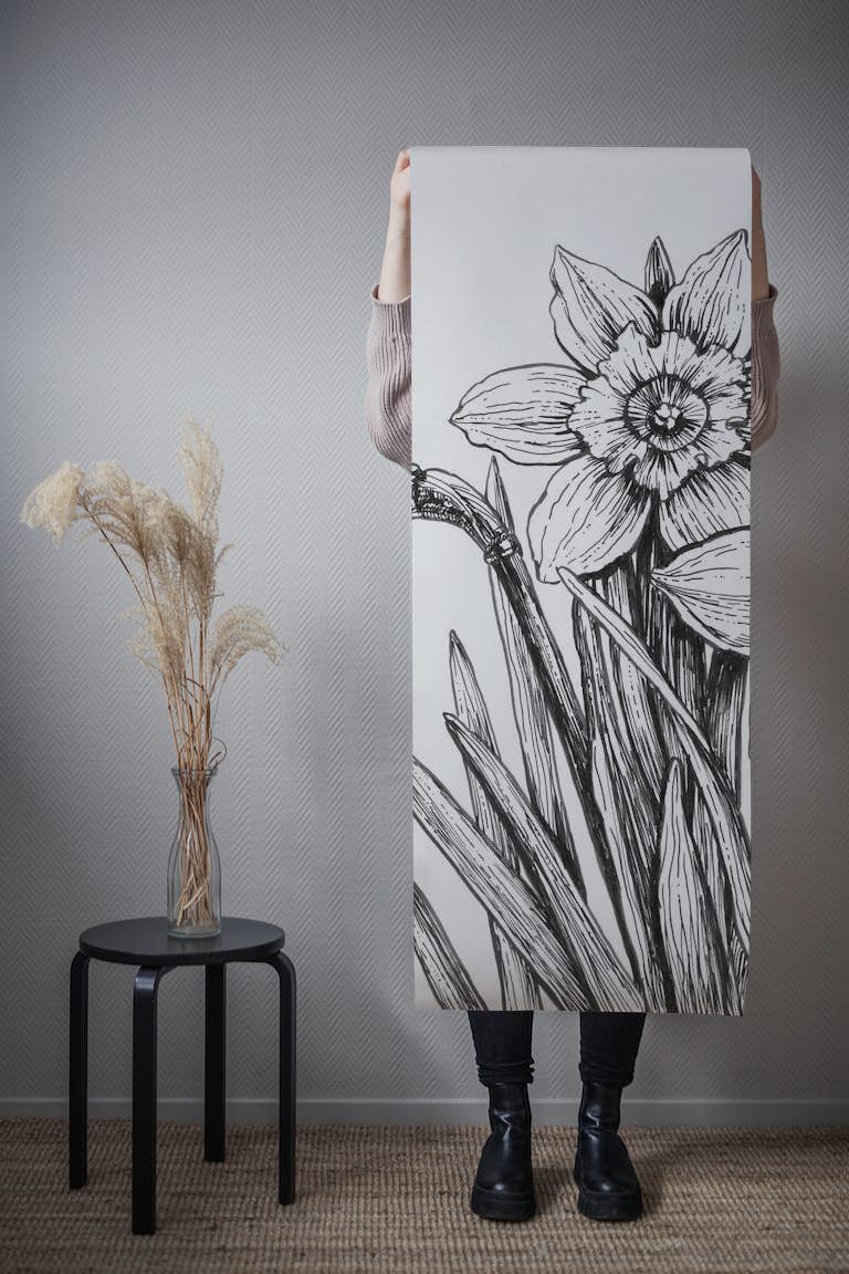 Daffodils ink drawing tapeta roll