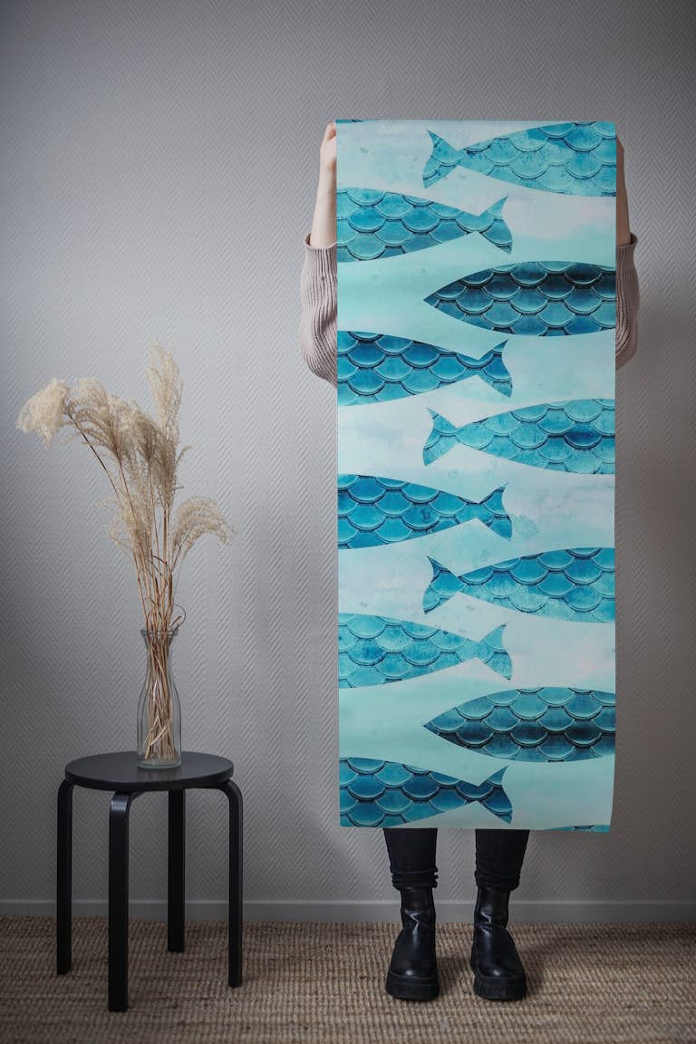 Turquoise Fish Design papel pintado roll