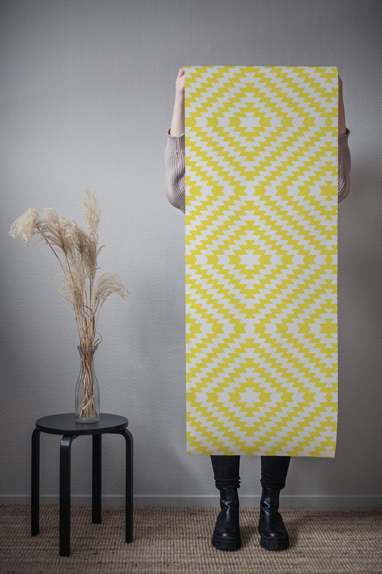 Modern Kilim - sunshine yellow and white wallpaper roll