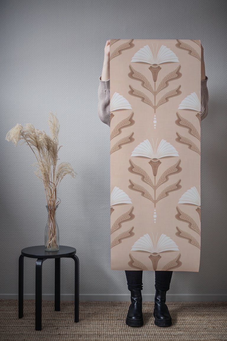 Floral Books Mocha Mousse bright wallpaper roll