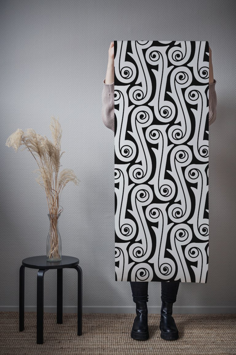 Modern Swirl Symphony Black and White wallpaper roll