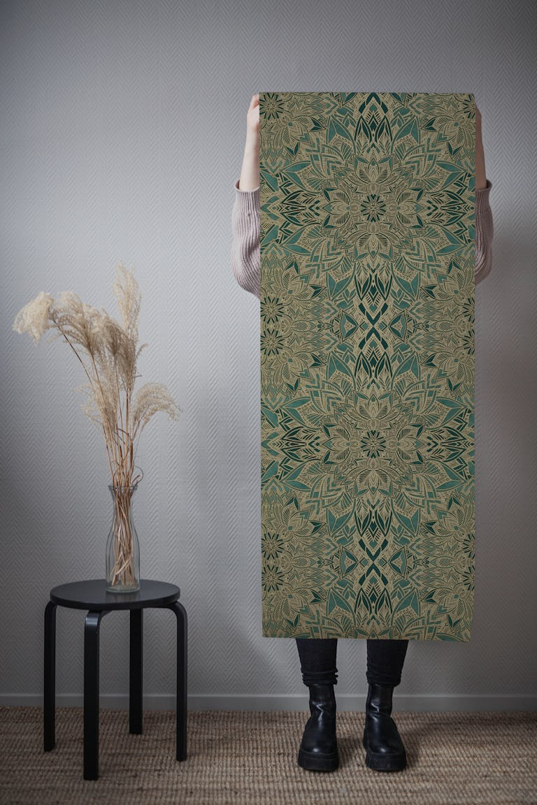 Art deco golden mandala - jewel teal opaline wallpaper roll