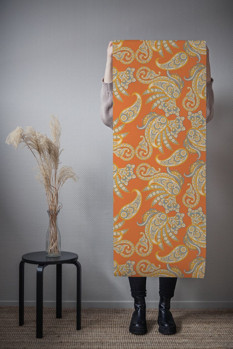 Orange Paisley Decor wallpaper roll