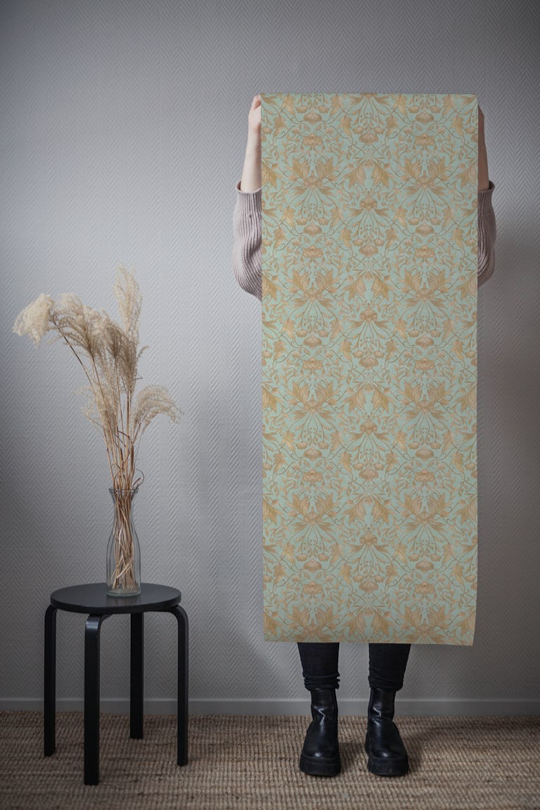 Morris Floral Damask - Opaline teal Jewels wallpaper roll