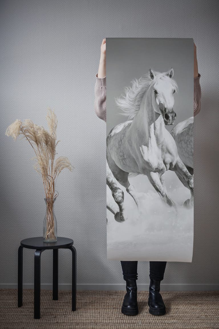 Horses black and white wallpaper roll