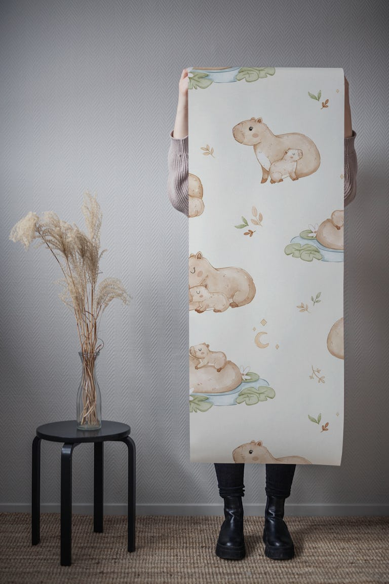 Capy Cuddles - beige wallpaper roll