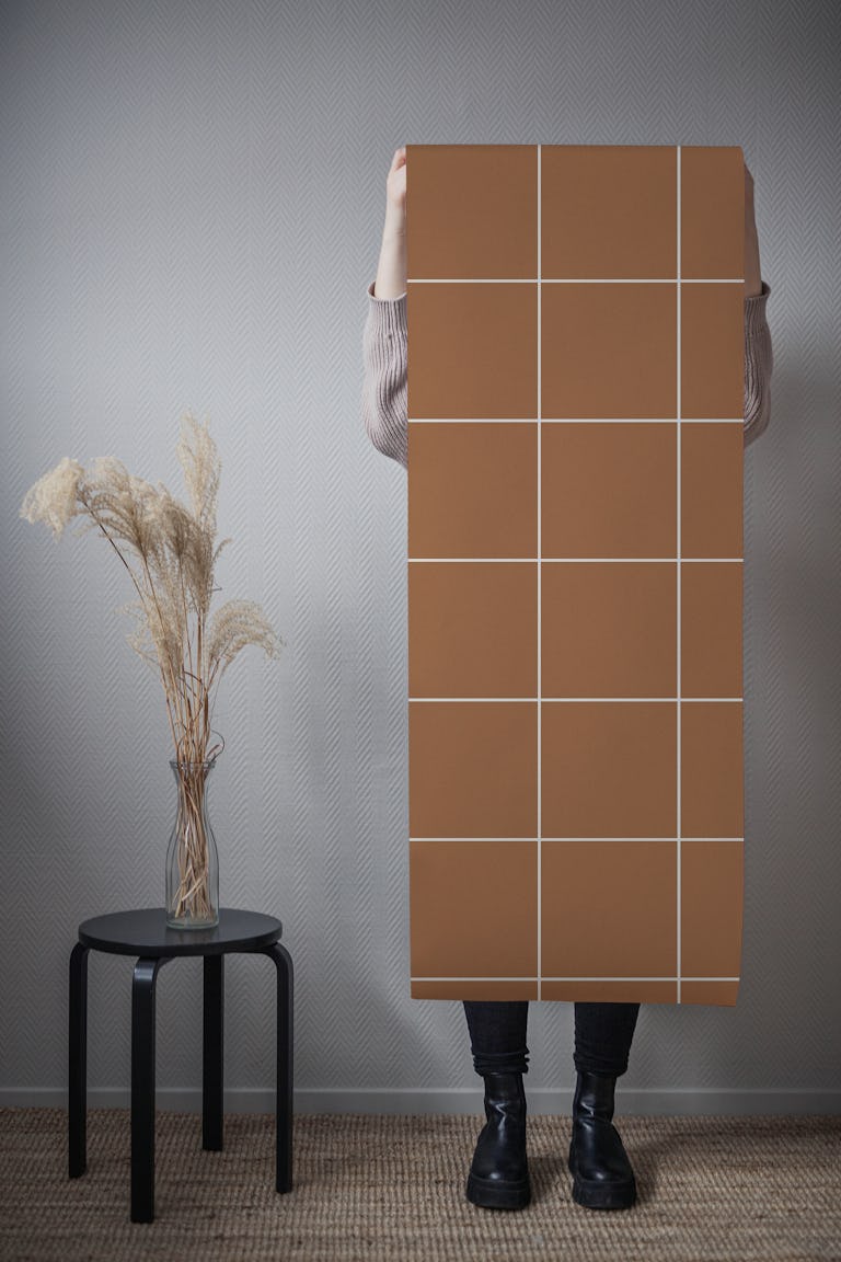 Medium Grid Pattern - Brown and White wallpaper roll