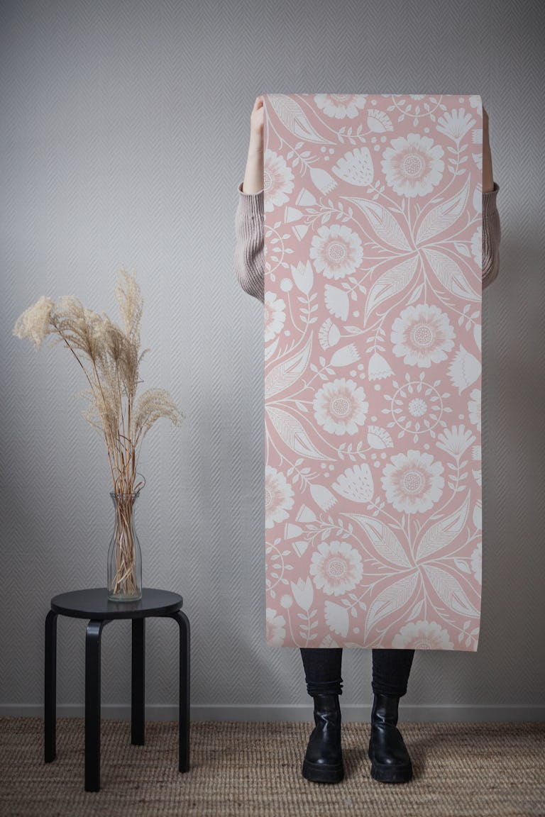 Botanical Illustration - Lotus Pink wallpaper roll