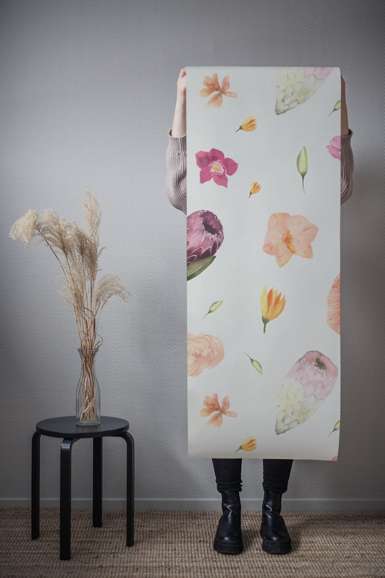 Bright Exotic Blooms Pattern wallpaper roll