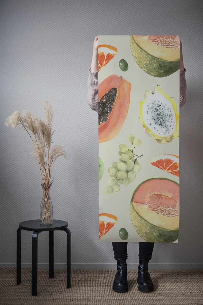 Juicy Tropical Fruits Seamless Design wallpaper roll