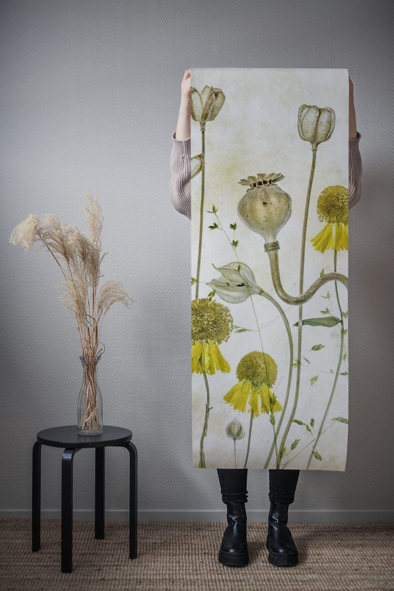 Poppies and Helenium tapetit roll