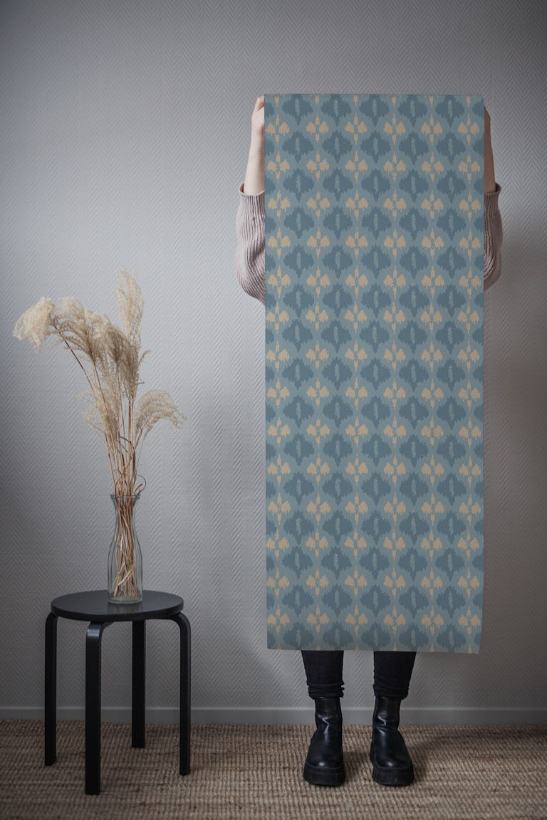 rustic woven diamond texture blue beige wallpaper roll