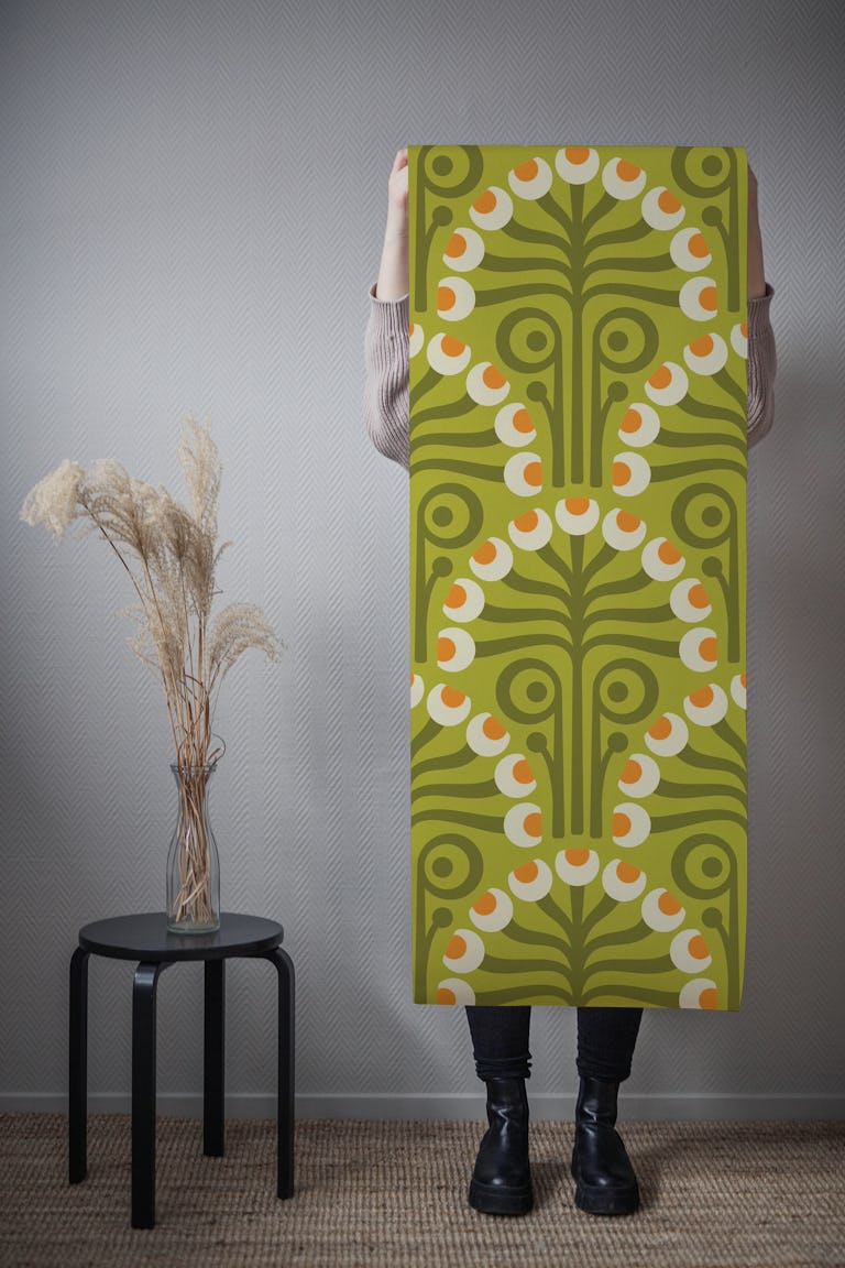 Vintage Botanical Retro Scallop Green - L wallpaper roll