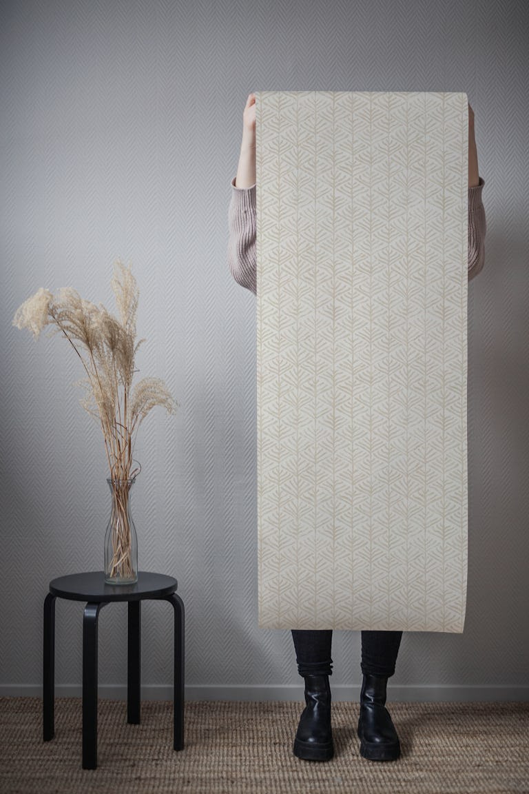 Minimal Coral Sea illustration in beige wallpaper roll