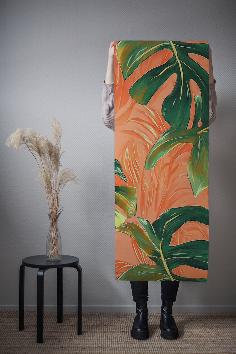 Monstera Peach wallpaper roll