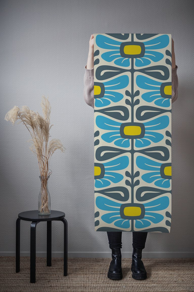 Vintage Elegant Floral Forms in Blue - L wallpaper roll