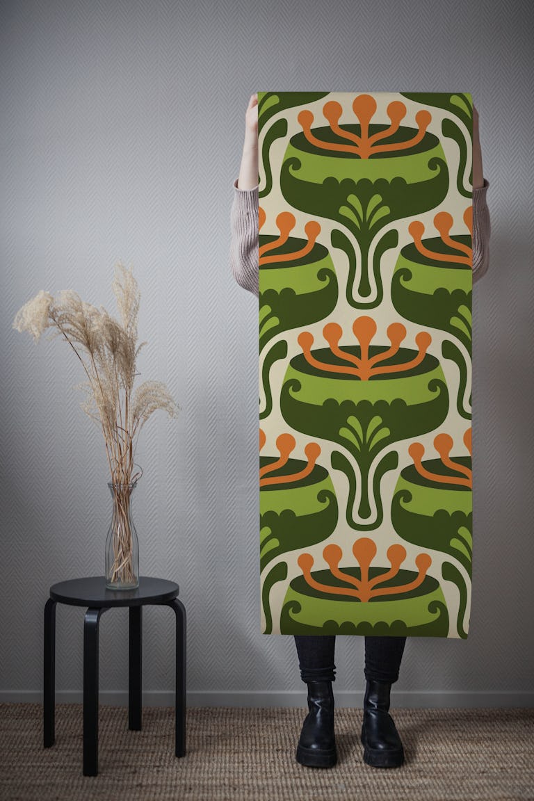 Elegant Retro Flourish in Green - L wallpaper roll