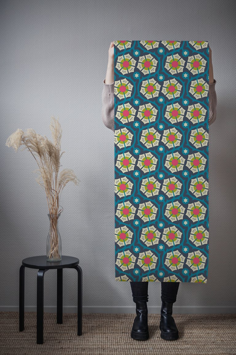 Bold Vintage Flora in Blue Magenta - S wallpaper roll