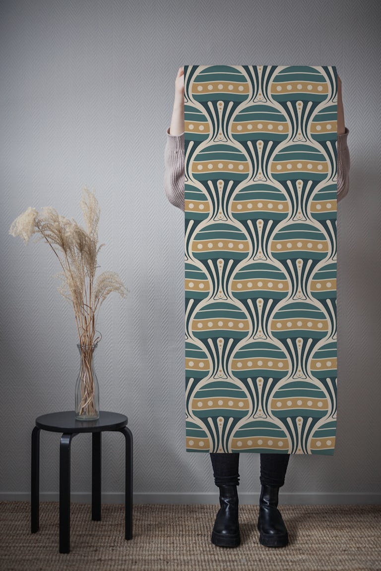 Vintage Jellyfish Harmony Green Gold - S wallpaper roll