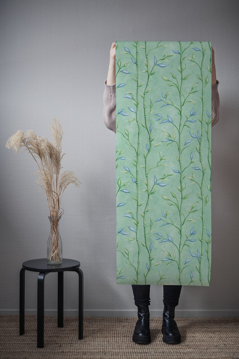 Bamboo Song Painting Teal wallpaper roll