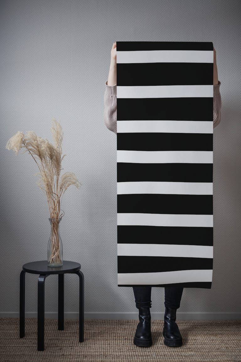 Wonky Stripes Black and White papel de parede roll