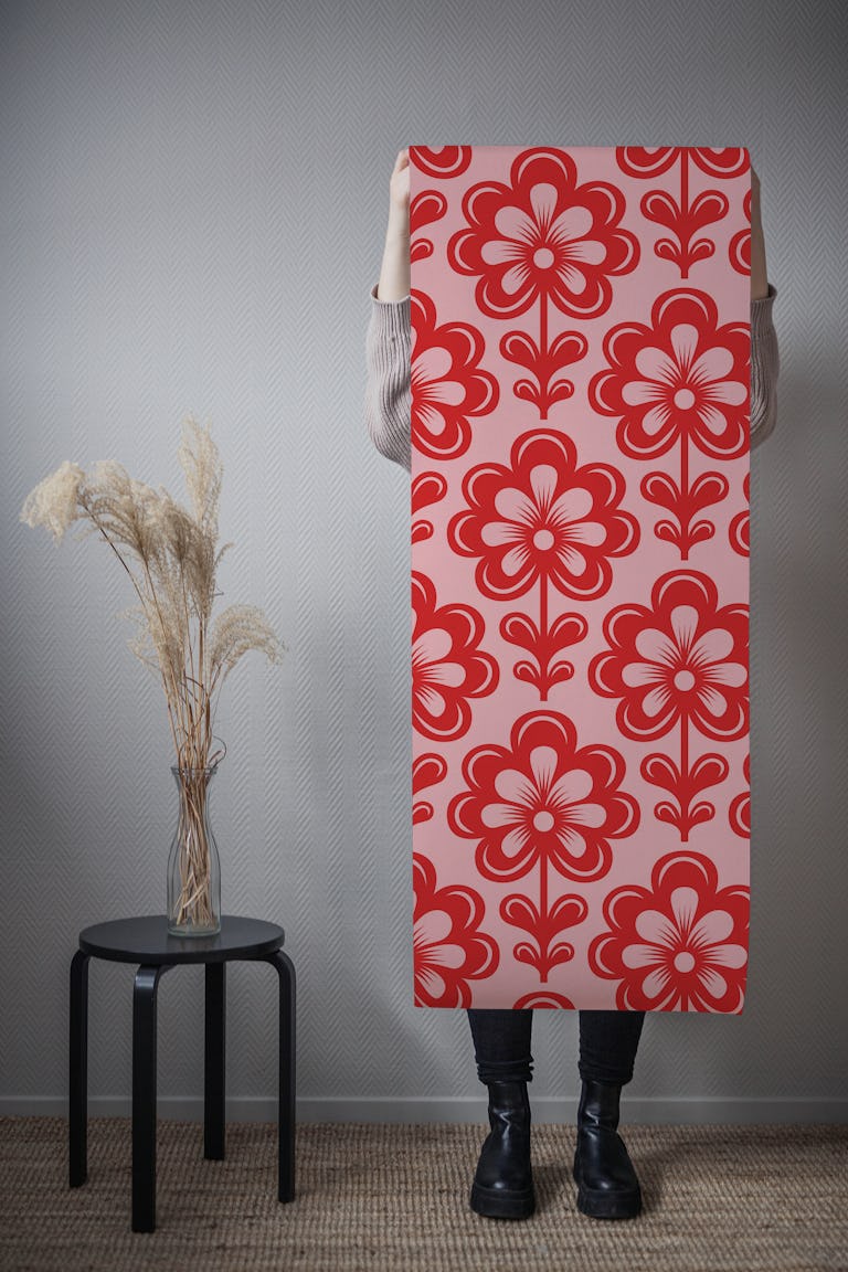 Bold Retro Floral Design Pink Red wallpaper roll