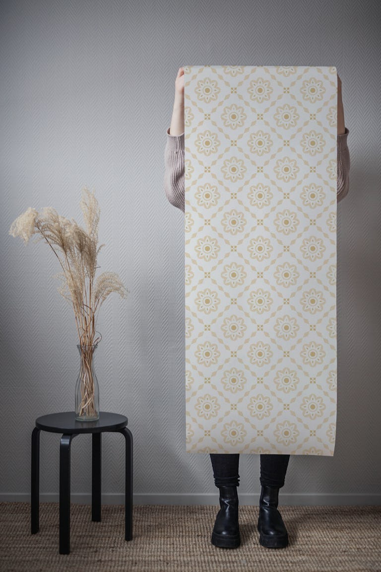 Floral Tiles, neutral, Large wallpaper roll