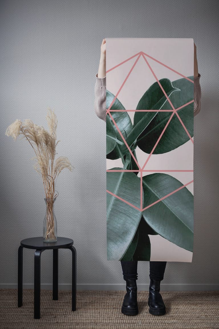 Geometric greenery - pink papel de parede roll
