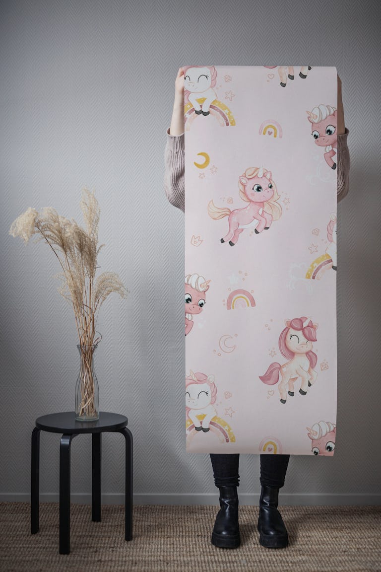 Unicorn Melodie - pink wallpaper roll