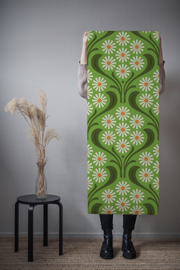 Vintage Daisy Delight in Green - L wallpaper roll