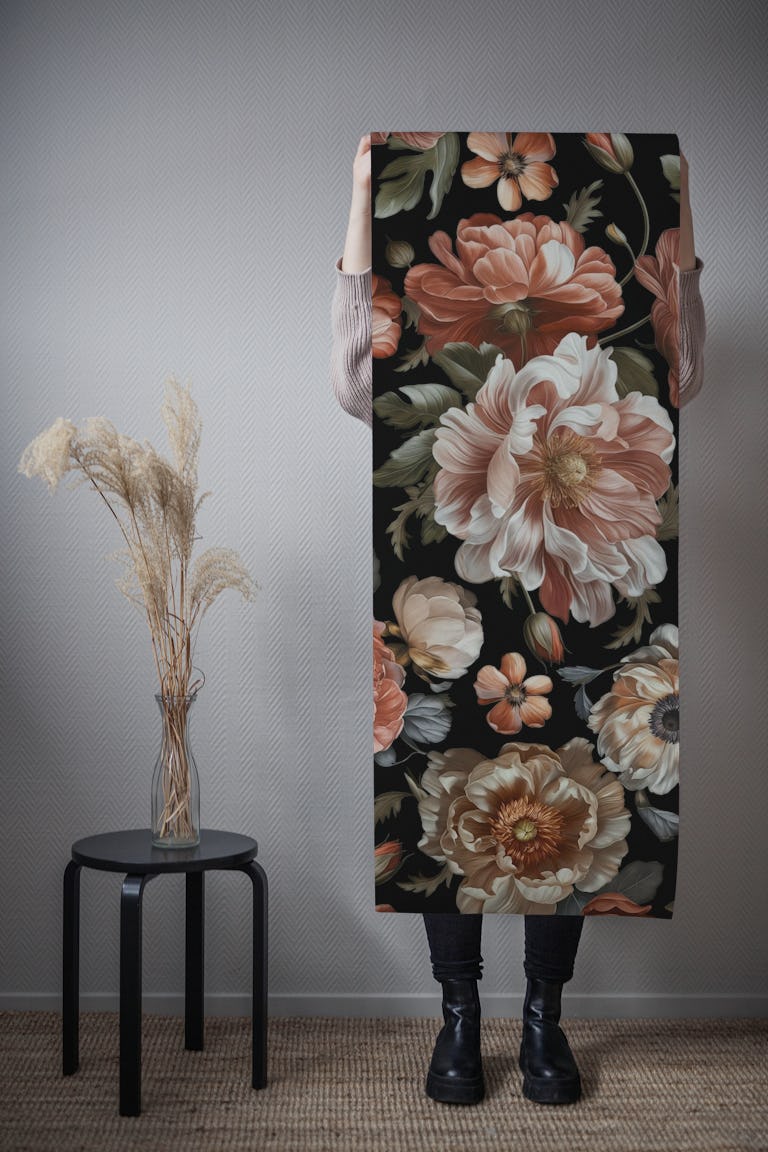 Dark Academia Peach Baroque Flower Drama wallpaper roll