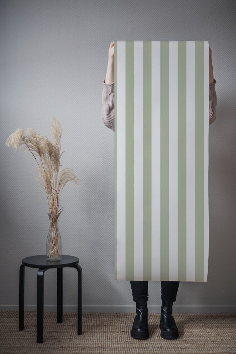 Sage green and white stripes - small wallpaper roll