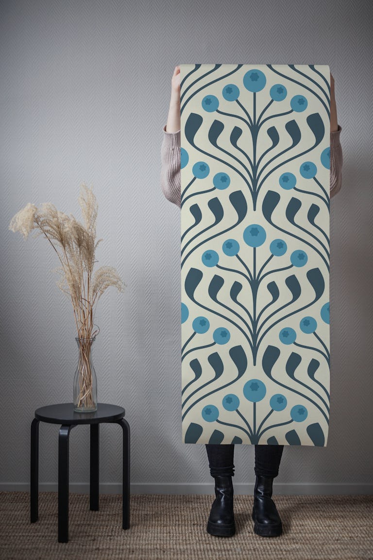 Elegant Berry Motif in Blue - L wallpaper roll