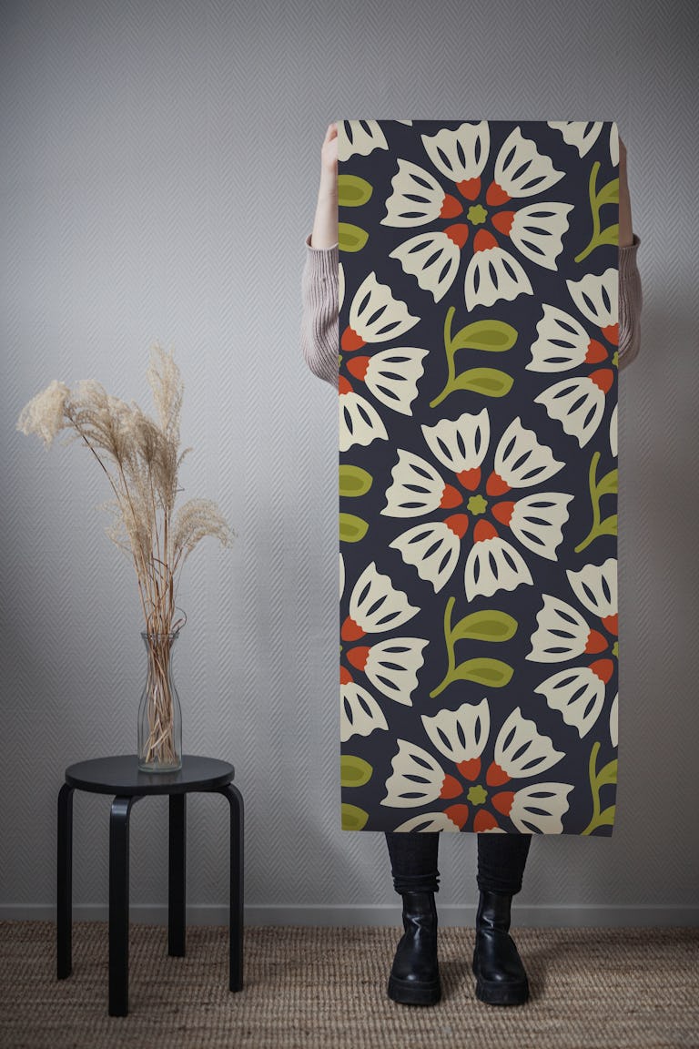 Retro Blossom Delight in Green Red - L wallpaper roll