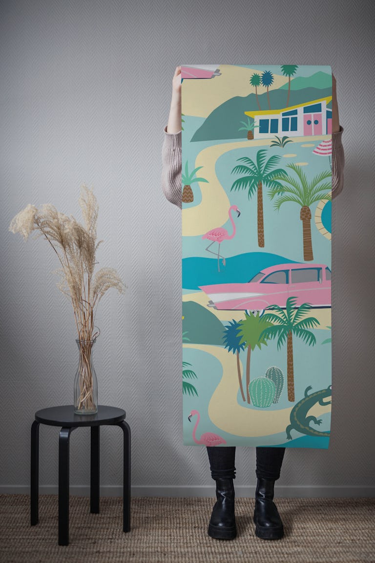 Palm Springs Poolside Glamour - pink Medium wallpaper roll