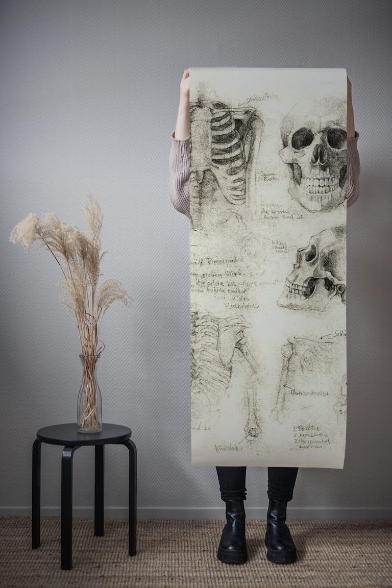 Skeleton sketches behang roll