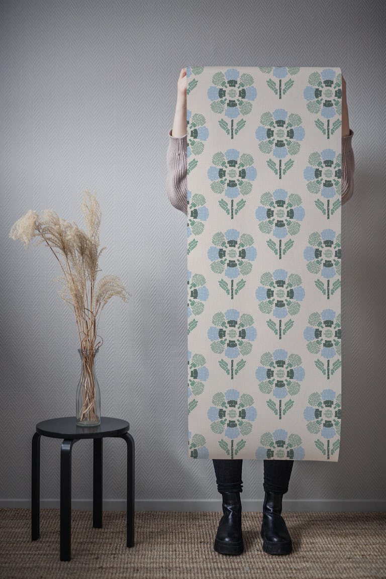 Whispers from the folk garden green blue wallpaper roll