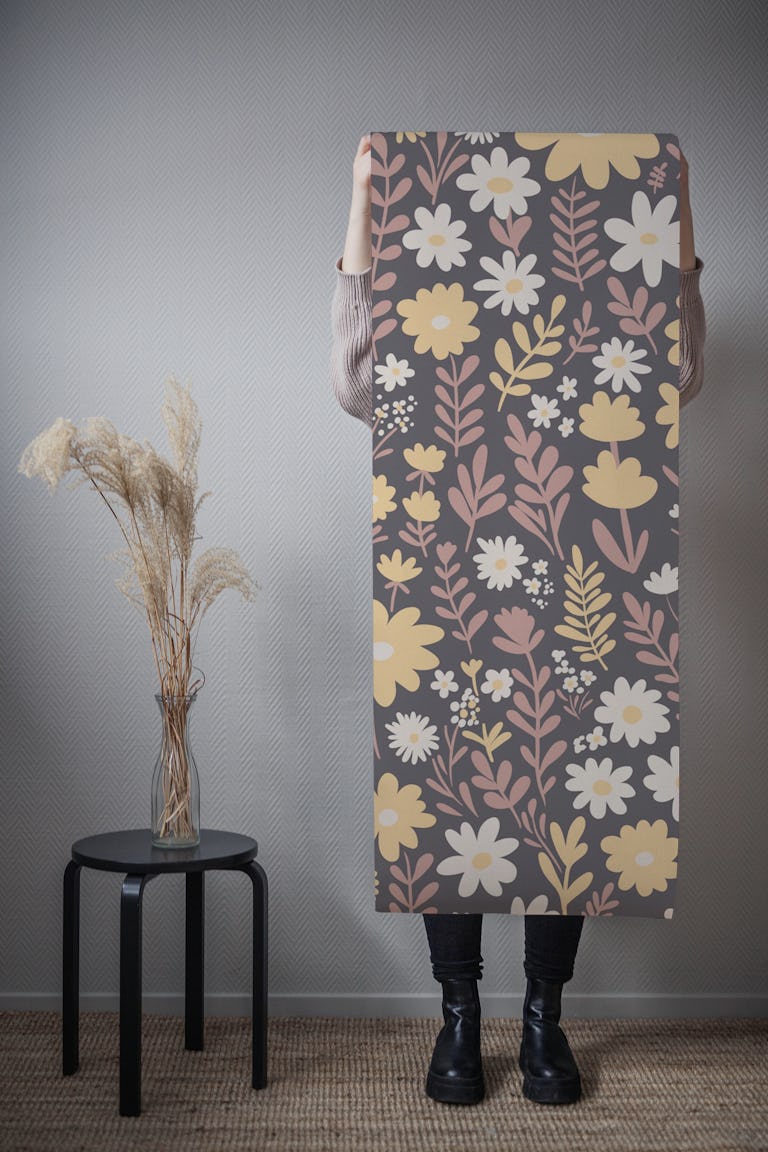Whispers from the joyful garden pastels grey wallpaper roll
